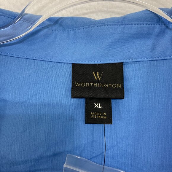 New Worthington size XL Blue Puff Sleeve Smocked Detail Button Down Preppy - Picture 2 of 12